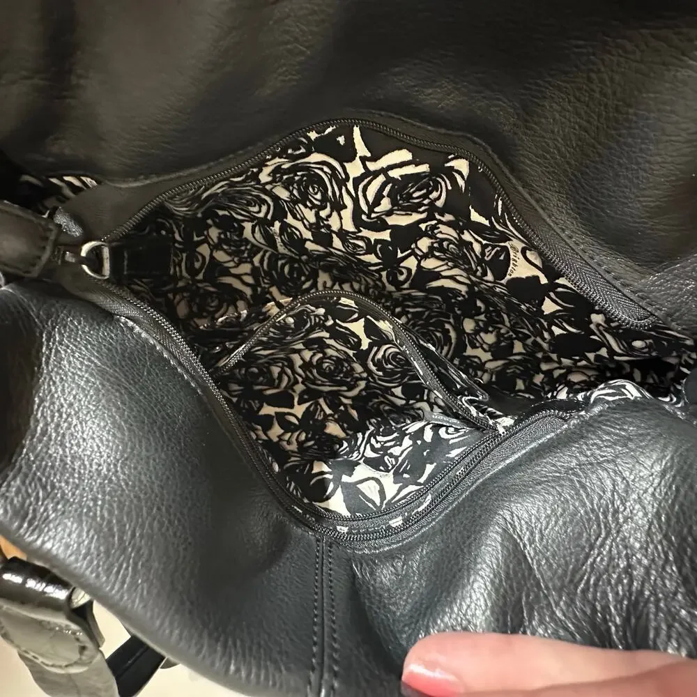 Brighton Soft Black Leather Satchel Shoulder Bag Signature Heart Shaped Charm